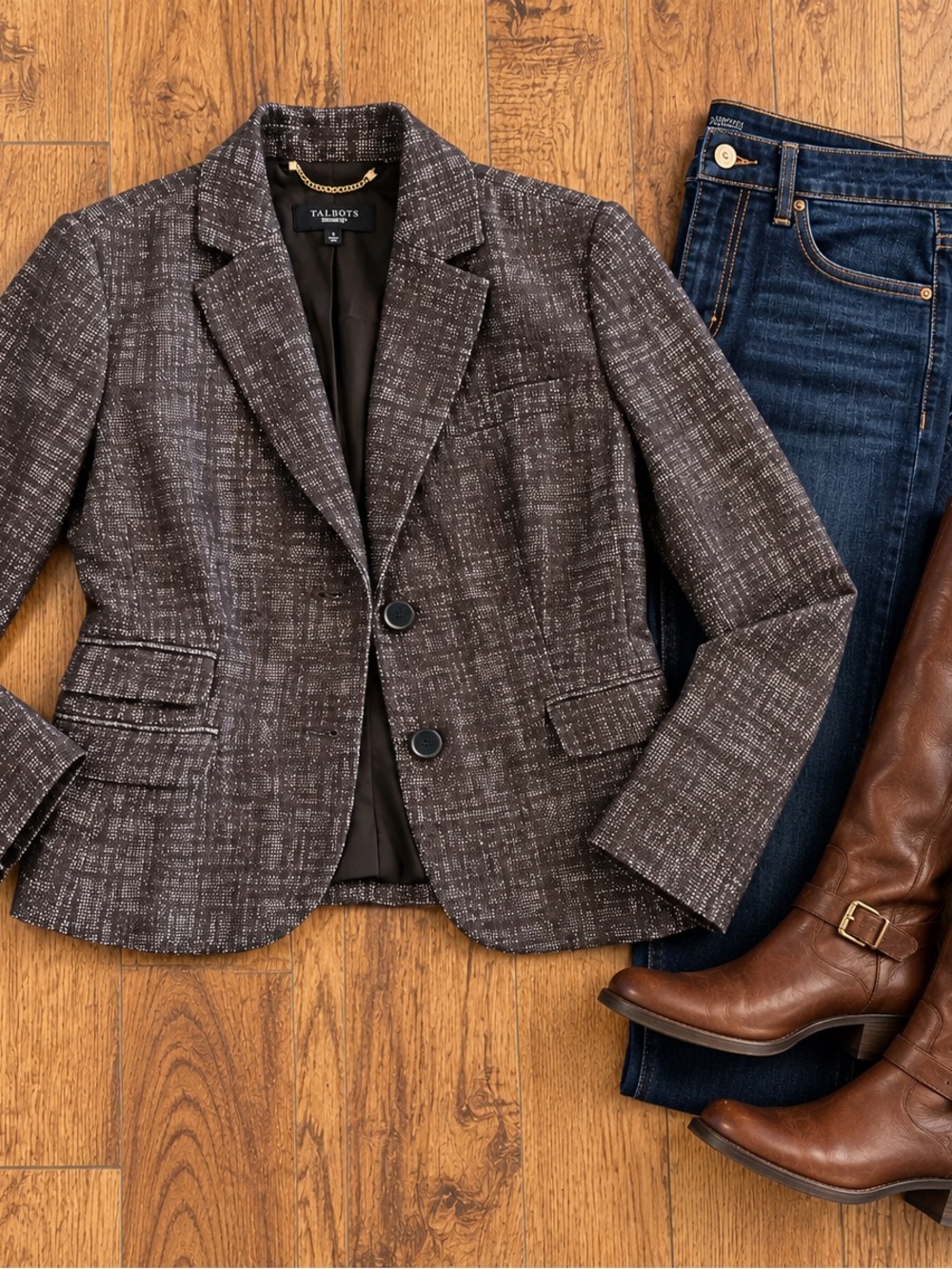Talbots Women’s Brown Tweed Cotton Linen Blazer Size 2 NWOT